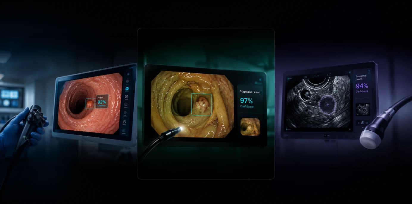 Three medical imaging screens illustrating the aiworks Medical specialties