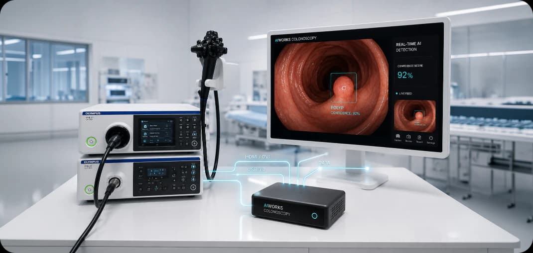 Endoscopy system connected to aiworks Colonoscopy in a clinical room